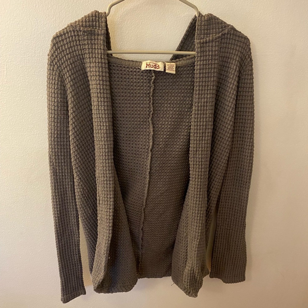 Womens Waffle Cardigan with Hood and Pockets